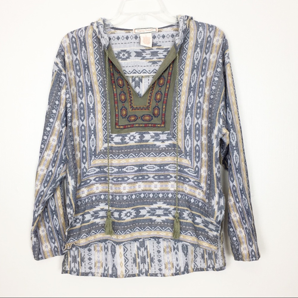 Flying Tomato‎ Shirt Womens Small Boho Tribal Print Embroidered